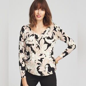 CHICOS Scroll V-neck Pullover Sweater, Like New